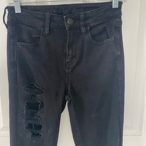 Distressed High-rise Skinny Extra Long Black Jeans